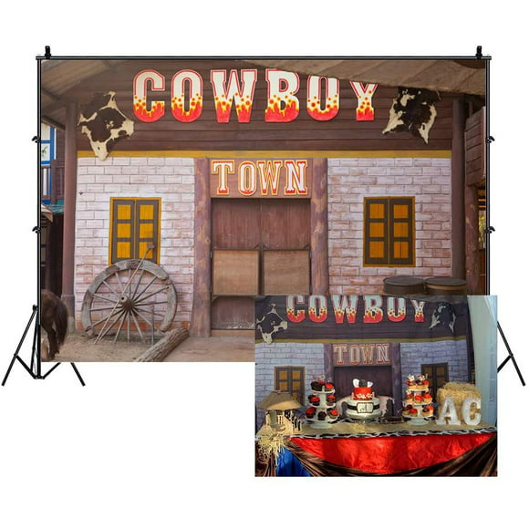 10x8ft Western Town Backdrop West Cowboy Background for Photography Rural Countryside Wood House American Culture Photo Background Adults Party Studio Props 